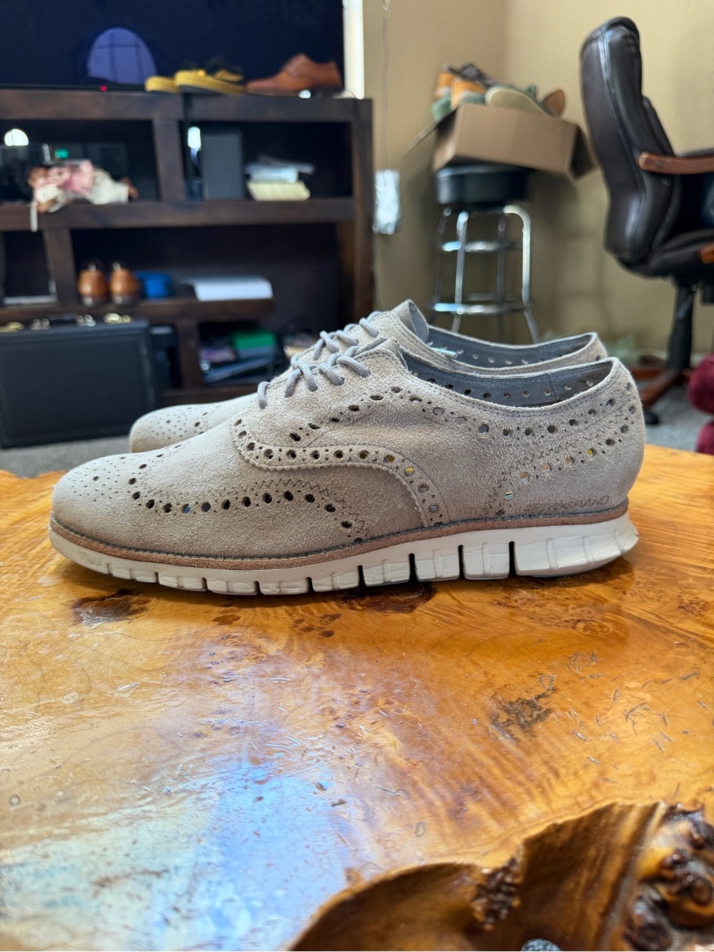 Cole Haan ZeroGrand Grey Suede Wingtip Oxford Dress Shoes Men's Size 10W C12980